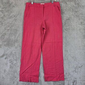 CUE Pants Womens Size 14 Pink Linen Blend Straight Leg Dress Trousers Tailored